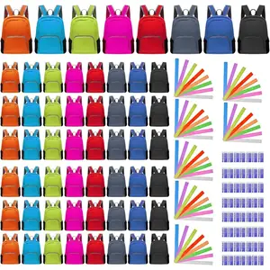 56 Pack Backpacks in Bulk 17 Inches Foldable Lightweight Bookbags for Boys Girls Basic Back with 56 Rulers 56 Erasers for Student Outdoor Travel School Supplies(8 Colors)