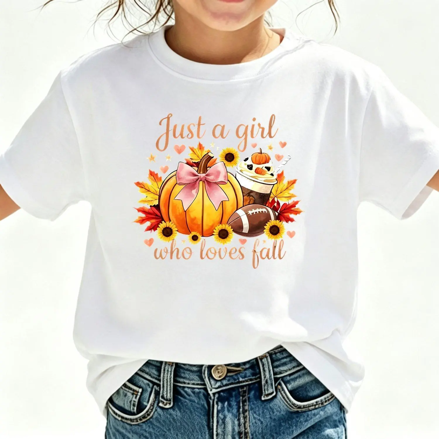 Girls' Soft Cotton Breathable Loose-Fit Thanksgiving Pumpkin Bow T-Shirts, Fall Short-Sleeve All-Seasons Cute Holiday Outfits for Ages 2-12 Kids' Tops, Short Sleeve Tee