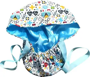 St. Lucian-Themed Satin-Lined Nurse Cap with Adjustable Tie-Back Soft Cotton Outer Layer & Gentle Satin Lining for Long Hair Braids or Natural Curls