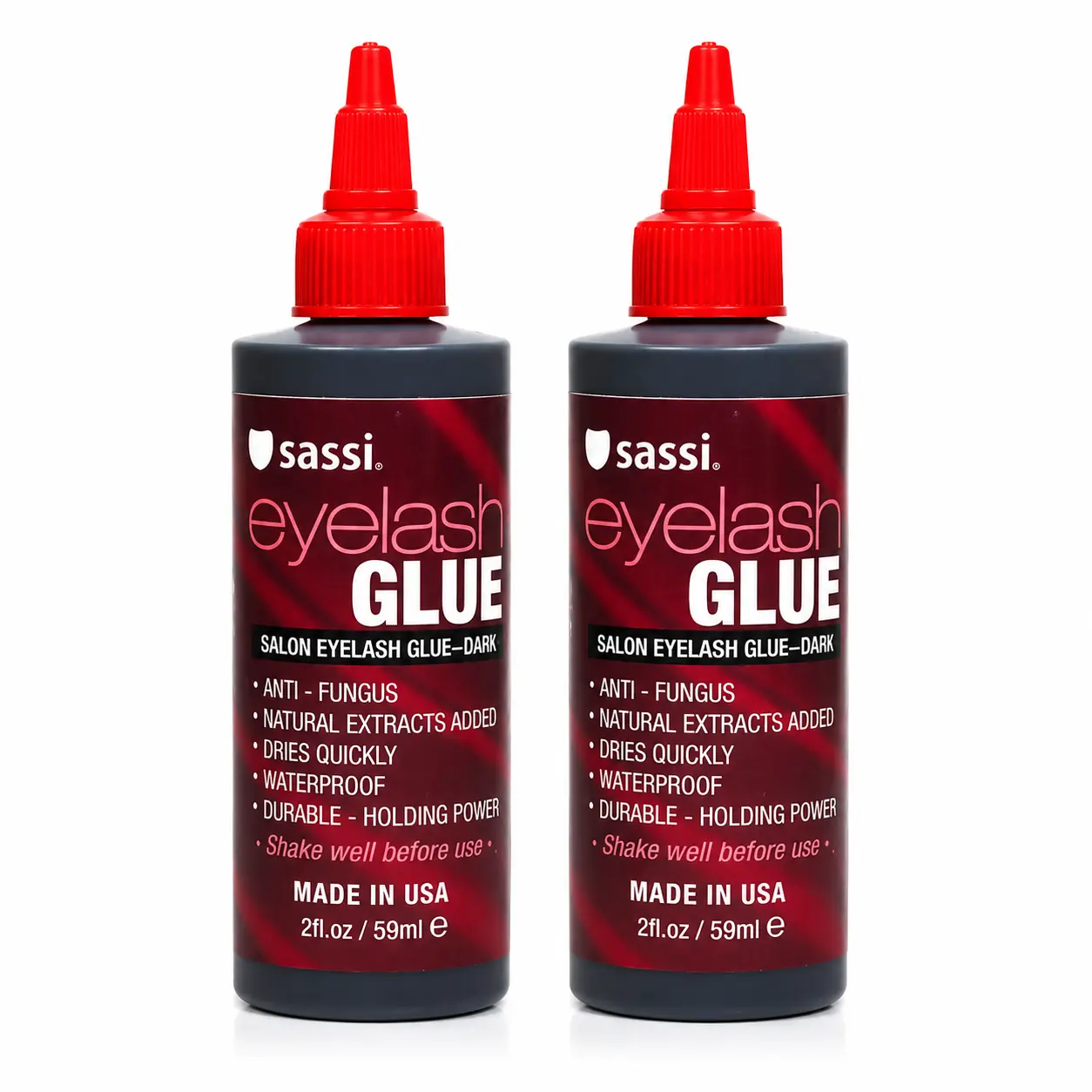 Sassi Dark Cosmetic Eyelash Glue (2oz, 2-Pack) - Quick-Drying, Gentle Natural Extract Formula, Waterproof, Durable Hold Lash Adhesive - Made in USA