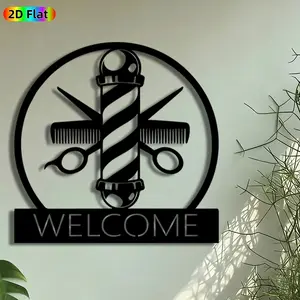 1pc Barber Pole & Scissors Metal Wall Art, Barber Shop Welcome Statue Mural, Intricate Craftsmanship, Perfect for Housewarming, Fathers Day Decor, Modern Home Decor, Barbershop Salon Man Cave Decor, Ideal Gift for Barber Shop Owners