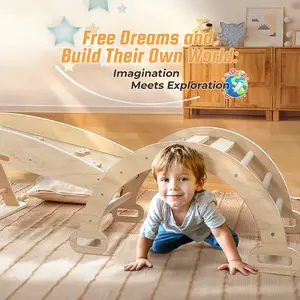 Pikler Triangle Set Toddler Climbing Toys Indoor 10in1 Foldable Baby Climbing Toys with Rainbow Bars & Car Accessories Wooden Slide Playground Equipment