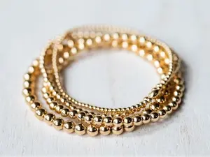 Natural Gold Filled 2mm/5mm Beaded Crystal Minimalist Men Women Bracelet  - 14k Yellow Gold Filled Stretch Bracelet Jewelry