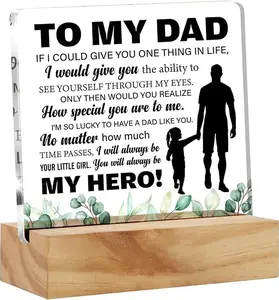 Father Day Birthday Gifts for Dad, Dad Gifts for Father Day - Acrylic Heart Shape Night Light with Wood Base, Father Birthday Gift from Son Daughter, USB Night Lamp