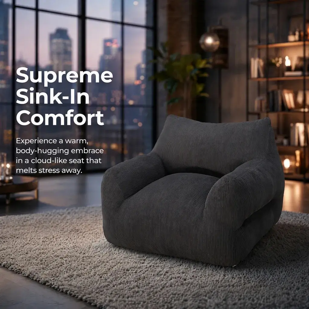 Single Sofa, Chair with Back Support and Fixed Arms Small Boneless Couches for Living Room, Cloud Couch for Bedroom, Office, Warm White giant bean bag chair