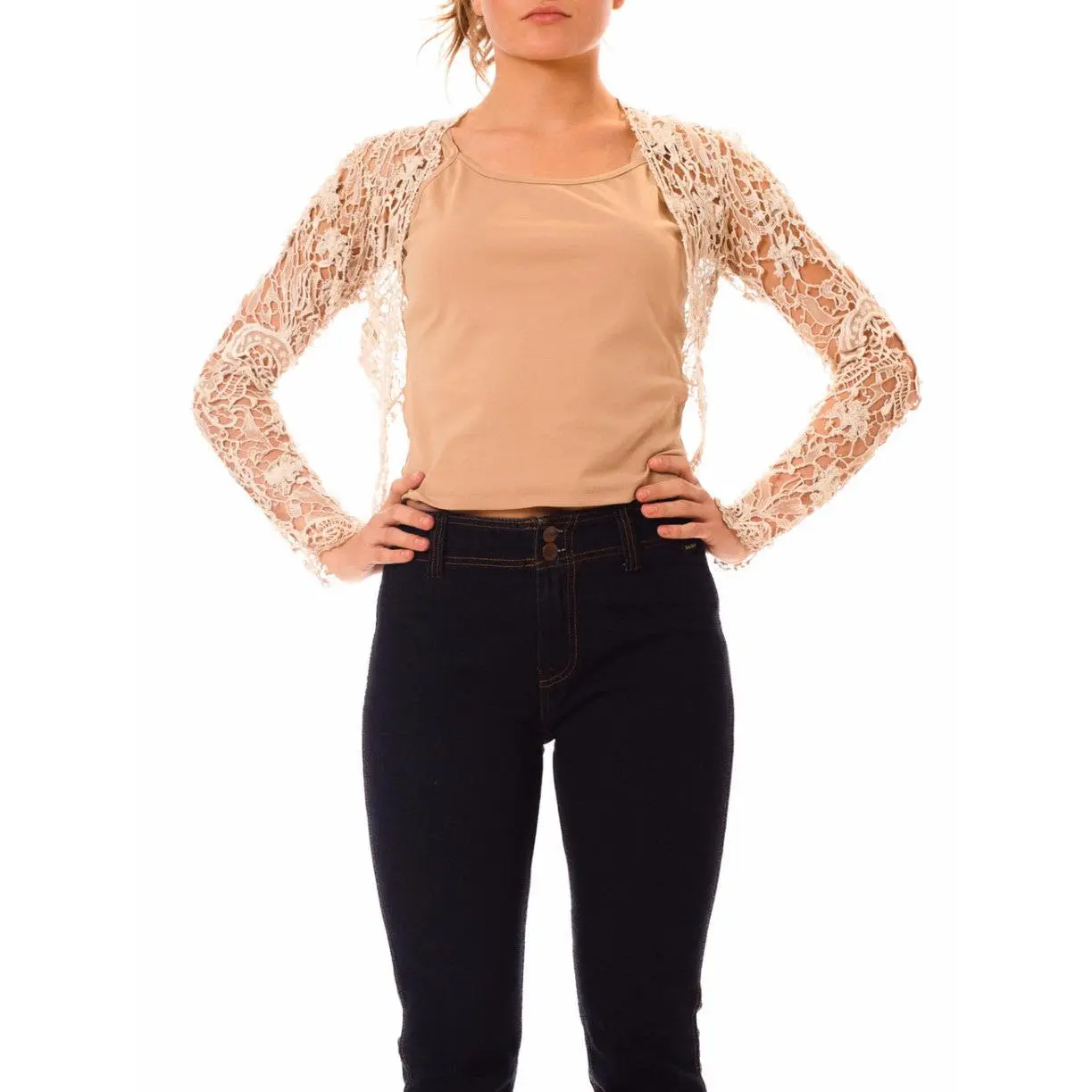 Victorian Cream Cotton Hand Made Art Nouveau Lace & Net Bolero Jacket Shrug Top With 3D Flowers