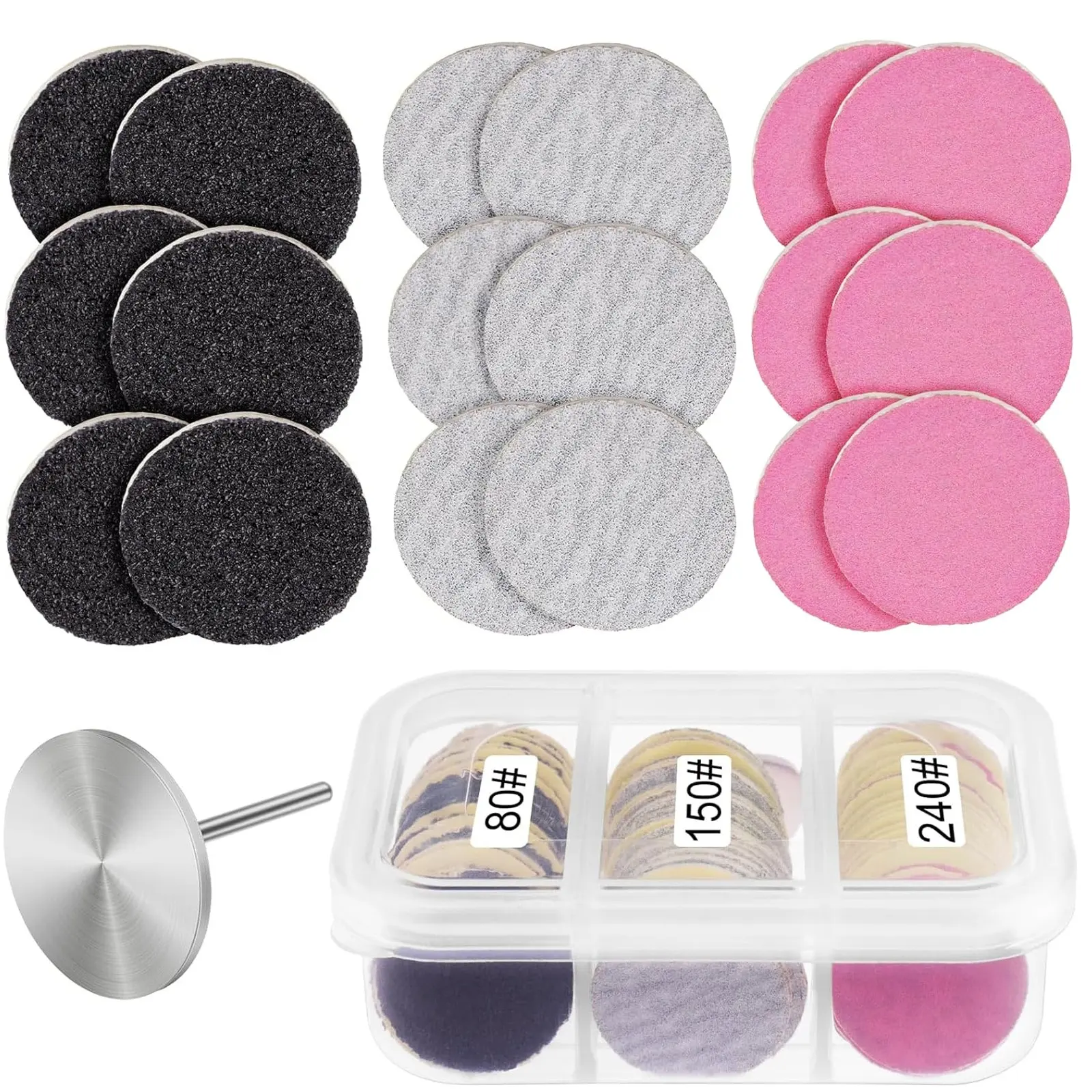 60 PCS Replacement Sanding Discs with 1 Bearing, 80/150/240 Grit Round Sandpaper for Electric Nail Drill, Foot File Sanding Pads for Dead Skin & Callus Removal, Heavy Duty Abrasive Discs
