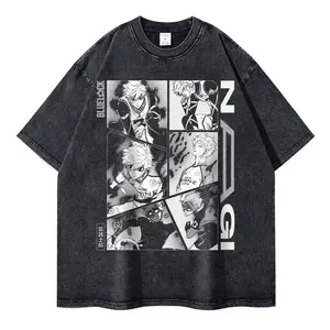 Blue Lock T-Shirt Anime Acid Washed Tee, Vintage Crewneck Cotton Summer Short Sleeves, Unisex Nagi Graphic Tee, Anime Lovers Tee