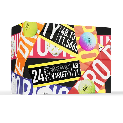 Golf Equipment 24-Pack - Vice Balls with Pro Tracer Align, Tour-Level Urethane, Bold Colorways, Drive Yellow & Cotton Candy Options for Enthusiasts, Varied Designs for Different Rounds