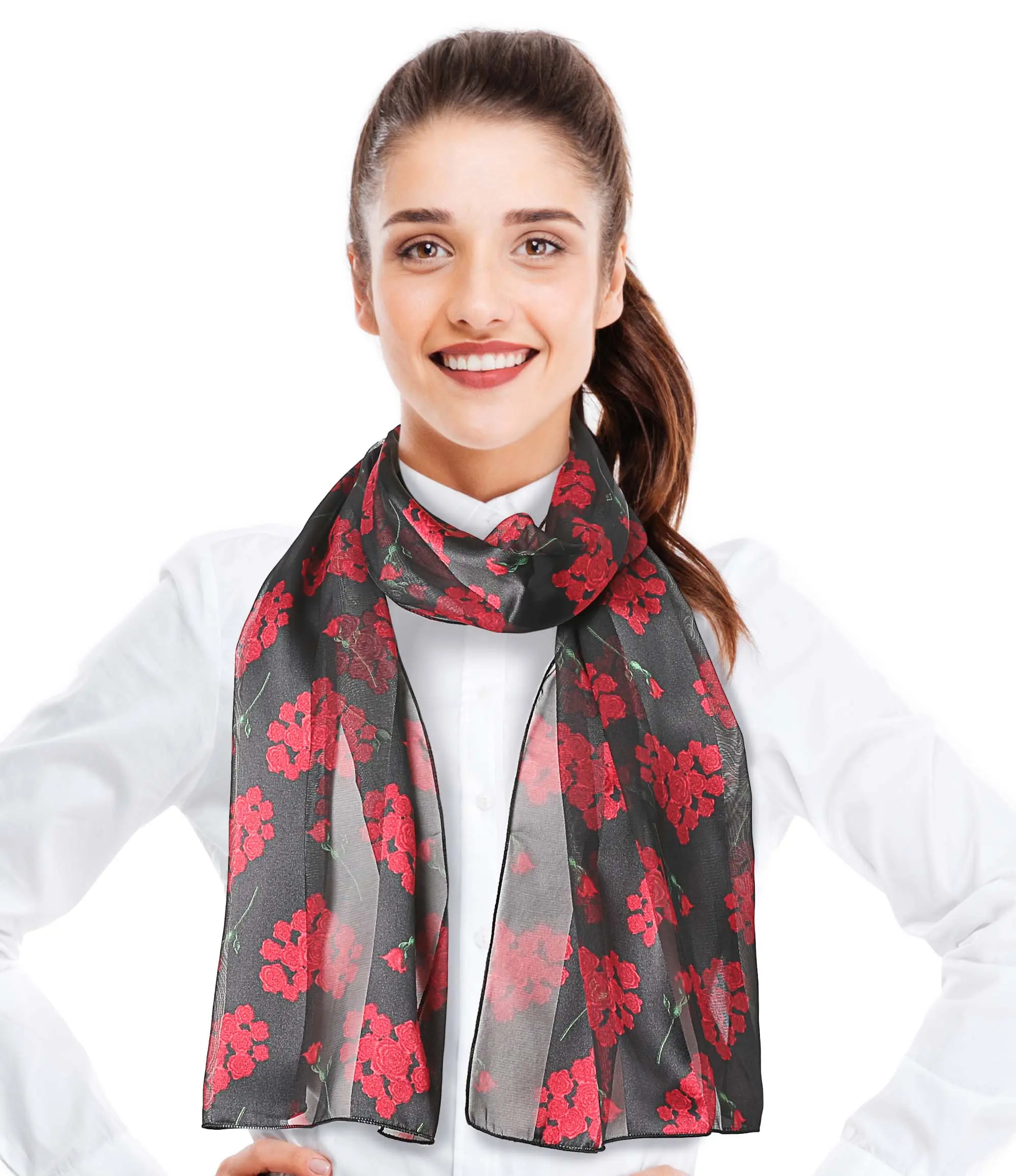 CBC Crown Women's Lightweight Rectangular Scarf - Black, Polyester, Silk-Feeling, Heart Print, Valentine's Day Themed, All Season, Casual Wear, Hand Wash, 13in x 60in (1 Size), Everyday, Female, 13" X 60", 60 Inches
