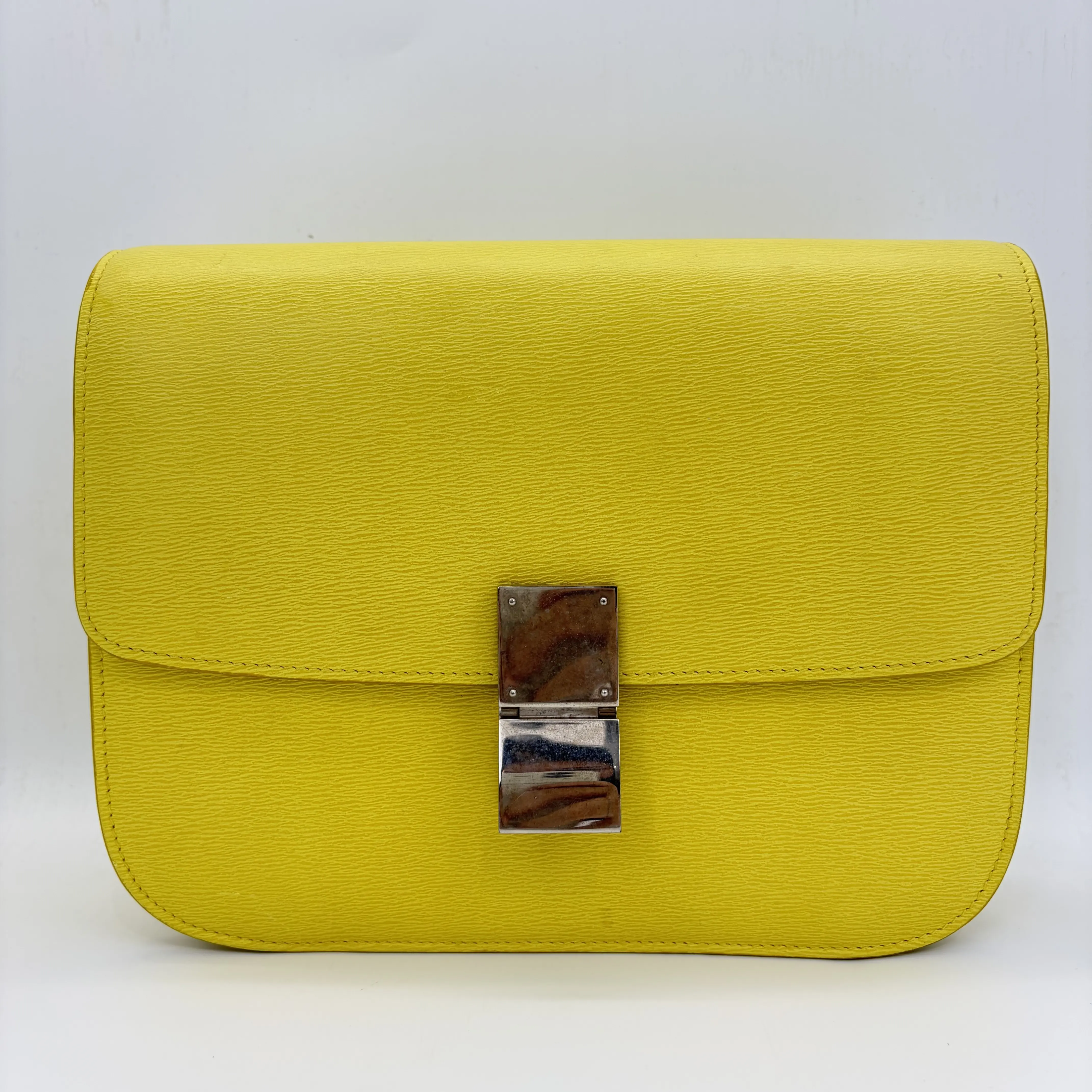 Pre-owned Celine Classic Box bag in yellow grained calfskin