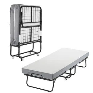 VEVOR Rollaway Bed, 31 in x 75 in Folding Bed with 5 in Mattress, Twin Size Foldable Bed with Sturdy Metal Frame & Memory Foam Mattress, Portable Twin Roll Away Bed with Mattress, for Adults, Guest