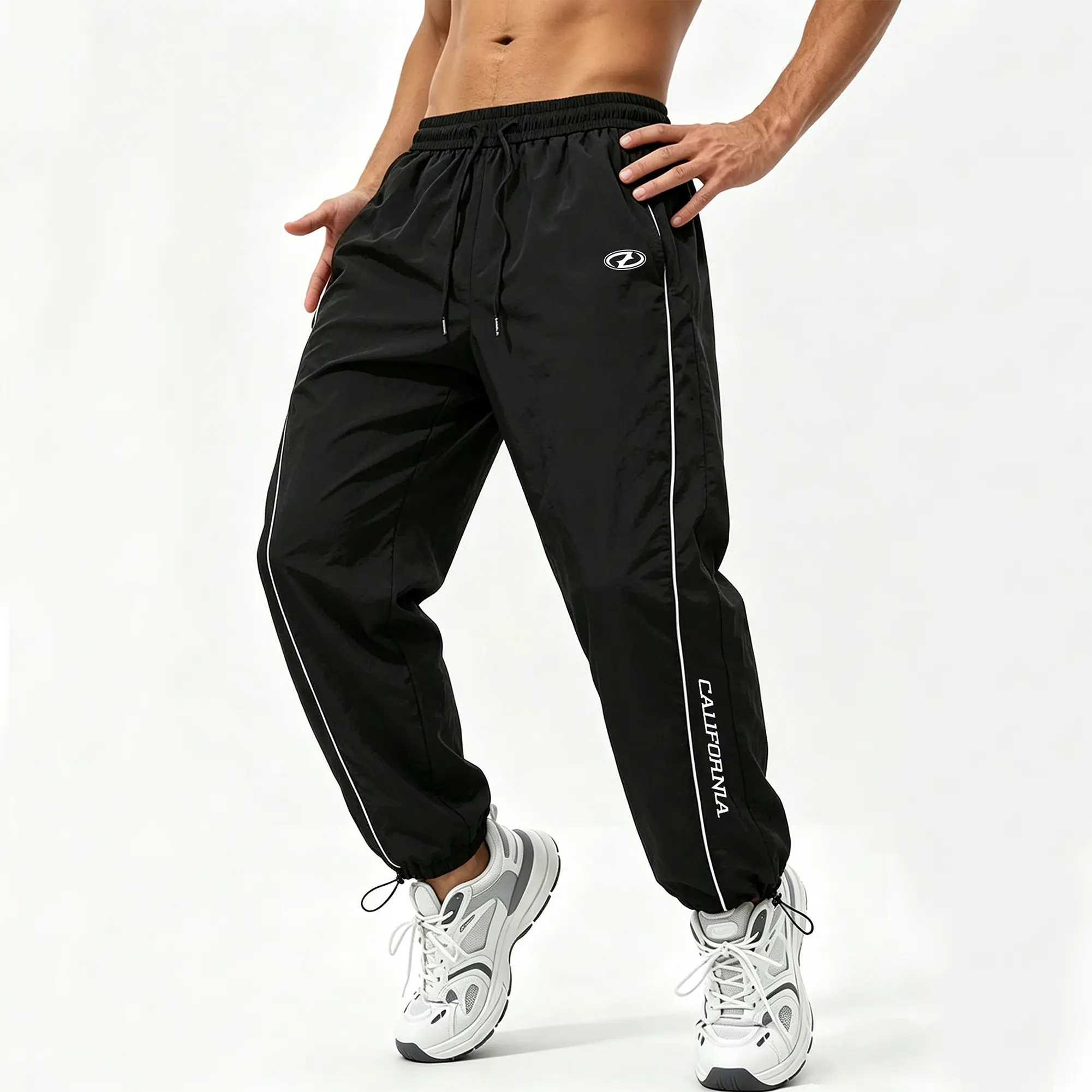 Men‘s Baggy Sweatpants, Casual Sports Long Pants, Loose Fit With Elastic Cuff, Reflective Logo Print, Lightweight Breathable Fabric, Athletic Joggers For Daily Wear, Running & Training