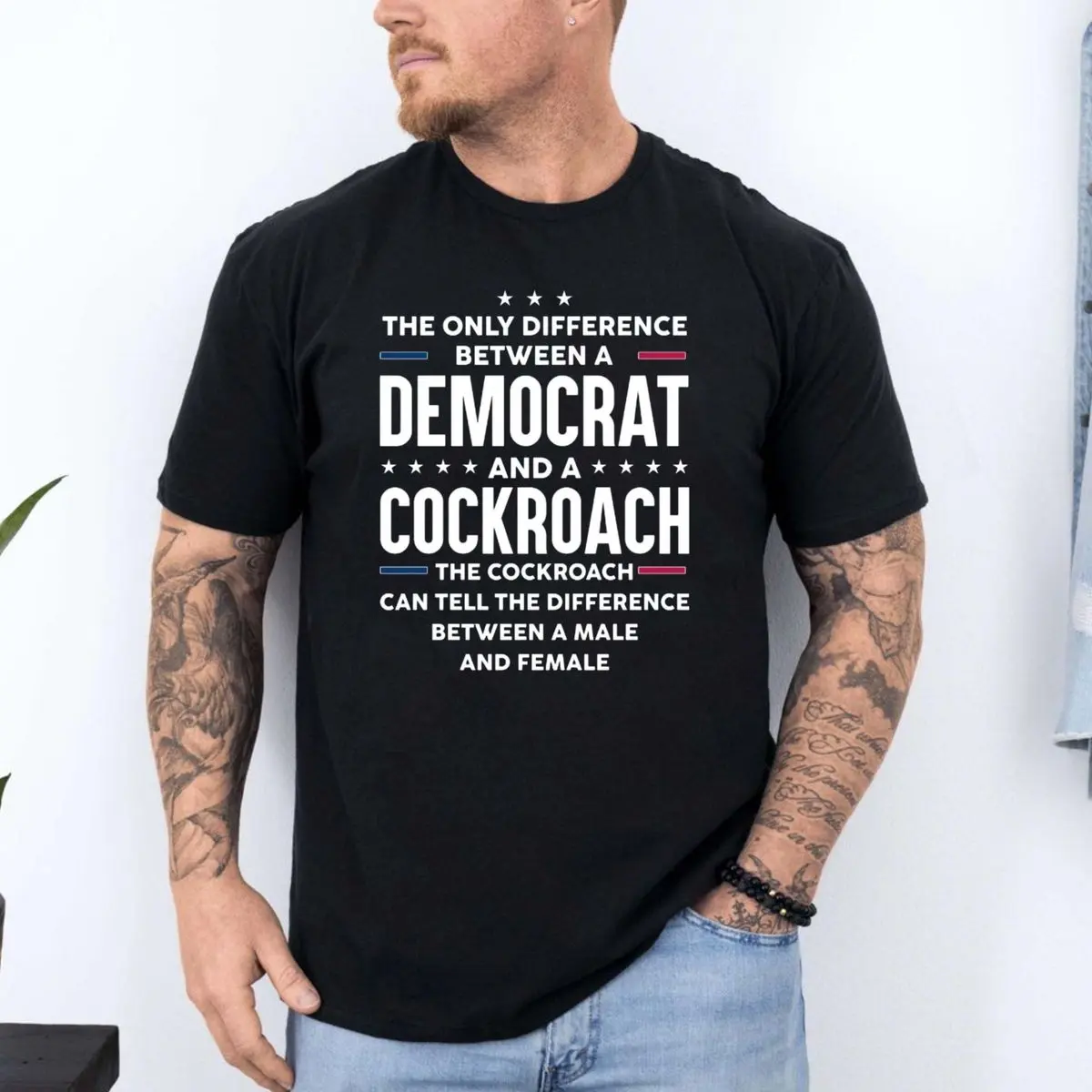The Only Difference Between A Democrat And A Cockroach Shirt, Republican Tee, Trup Supporters Shirt, Unisex Sweater Pullover Tee