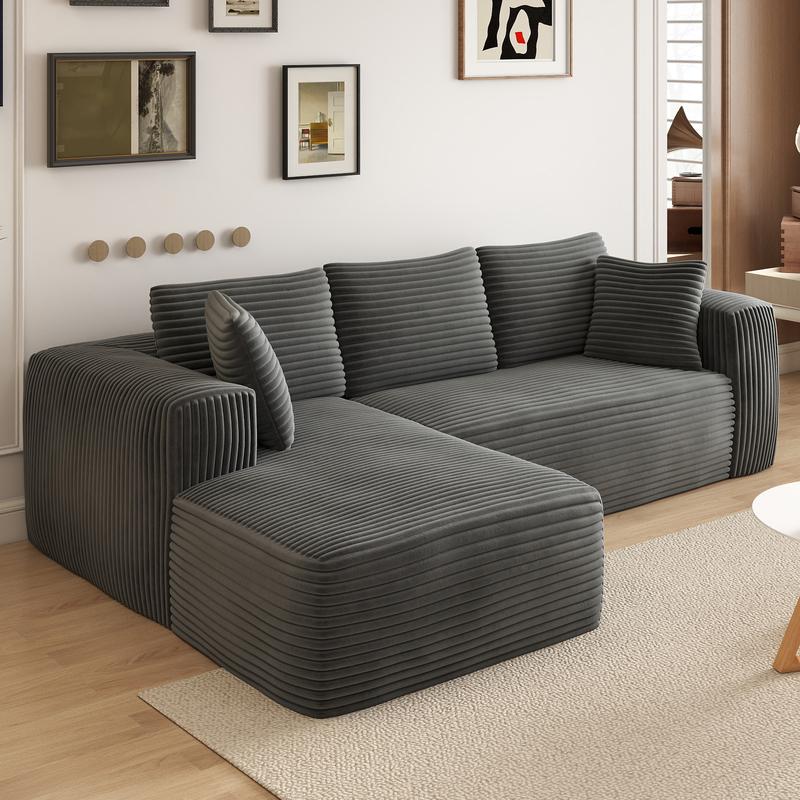 Plush Corduroy Cloud Velvet Modular Sofa Boneless 3-Seater Sectional with Chaise Extra-Wide Seat No Assembly Perfect for Small Spaces Cozy Corners & Apartments