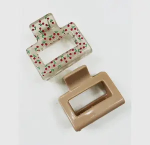 Cherry & Nude Rectangle Hair Claw Clip Set