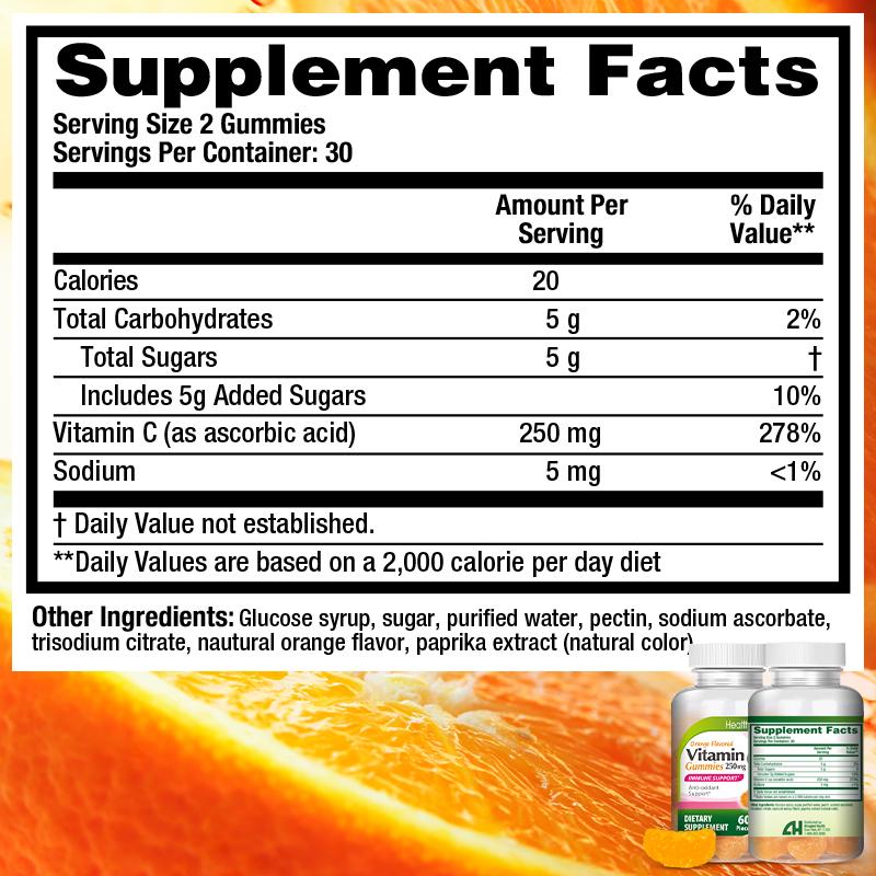 HealthA2Z Vitamin C Gummies (Orange Flavored) - 60 Pieces (Pack of 1) - Edible Antioxidants to Support Immune Health