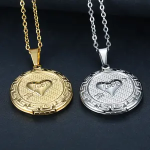 Retro Creative Love God Arrow Hexagonal Star Pattern Circular Pendant Necklace, Suitable for Placing Photos As A Commemorative Stainless Steel Necklace, Christmas Gift Accessory