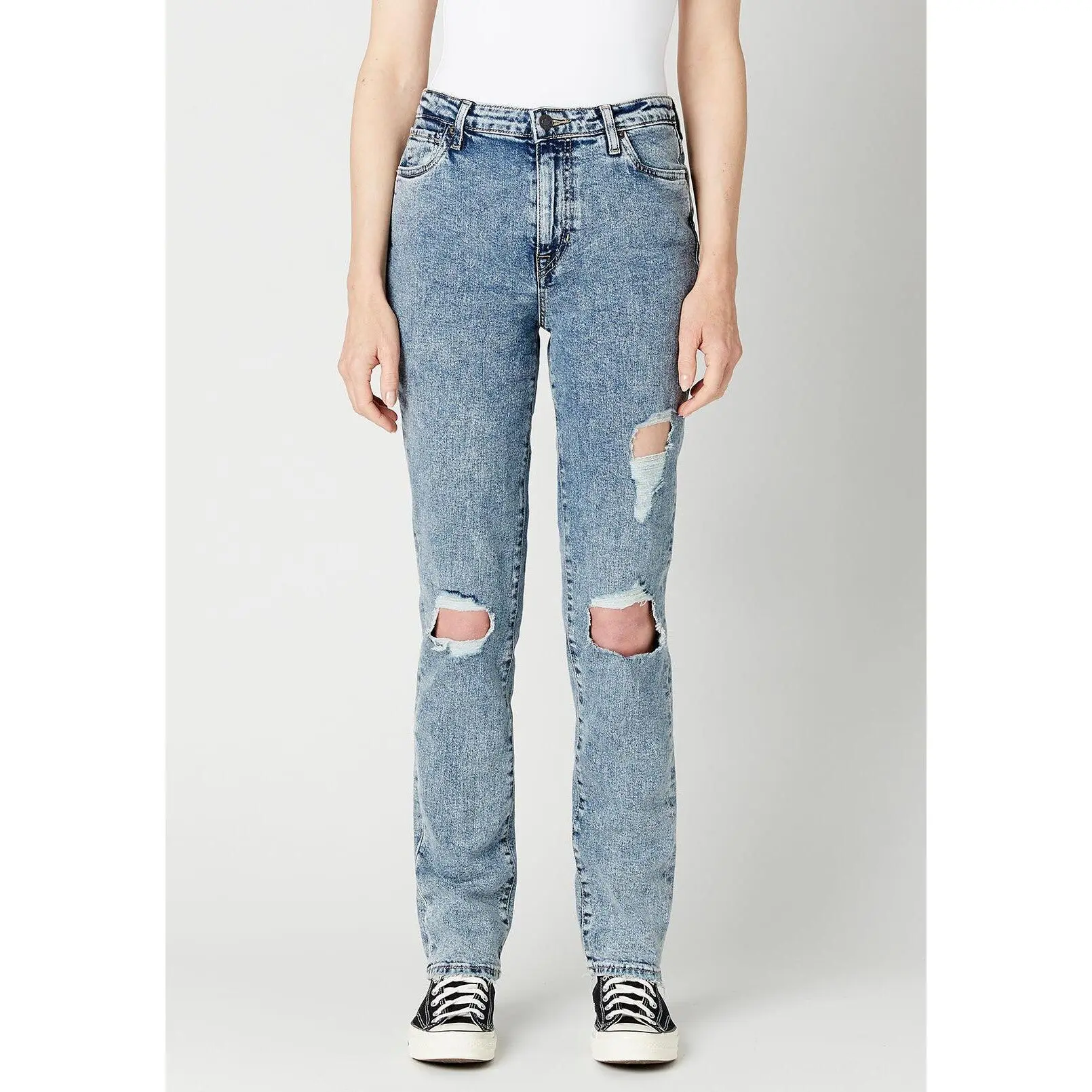 Jayden Women's High Rise Straight Jeans, Contrasted and Torn - BL15815