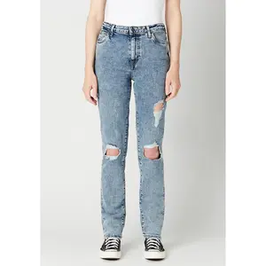 Jayden Women's High Rise Straight Jeans, Contrasted and Torn - BL15815