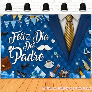 Father’s Day Blue Suit Backdrop Elegant Dad Celebration Backdrop Formal Background Cloth Father Tapestry Wall Hanging Photography Background Polyester Fiber Party Home Studio Event Decor Prop Wall Art