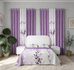 Christmas Purple Leaf Ombre Bedspread Set 9 Piece Lightweight Coverlet with Shams Pillowcases and Window Panels Reversible Fade Resistant Digital Print Bamboo Microfiber Soft Touch for Cozy Nights