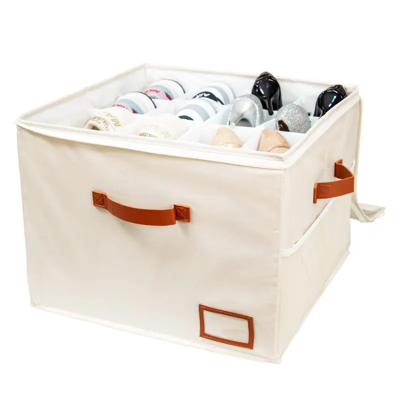 Shoe Organizer for Closet, Fabric Shoe Storage Boxes with Clear Cover, Adjustable Dividers for Storage, Foldable Space-saving Storage Container Bins, Fits 8-16 Pairs