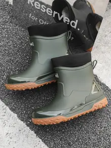 Men's High-Quality Rain Boots Closed, Suitable for Fishing and Gardening, Easy to Clean, Fleece Lined Warm, Non-Slip Rubber Sole