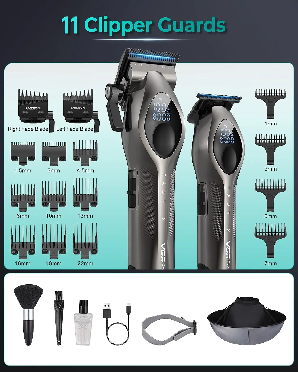 VGRPRO FADEX Hair Clippers for Men, Cordless Professional Clipper & Trimmer Set | Designed for home haircuts with guide combs for easy trimming and an adjustable fade blade for added cutting flexibility,techvibes