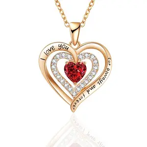 Twelve Birthstone Heart Pendant Necklace for Women, Fashionable Personalized Inlaid Jewelry, Perfect Birthday Gift for Girlfriend, Mom & Grandma