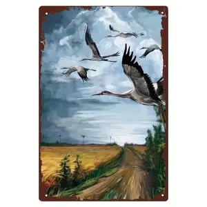 Room Decor  Country-Style Tin Sign Art, Iron Wall Decor,Farmhouse Chic, Artistic Bird Flying Scene, Frameless, with Home Decoration for Living Room, Kitchen, Bedroom Poster Ornaments