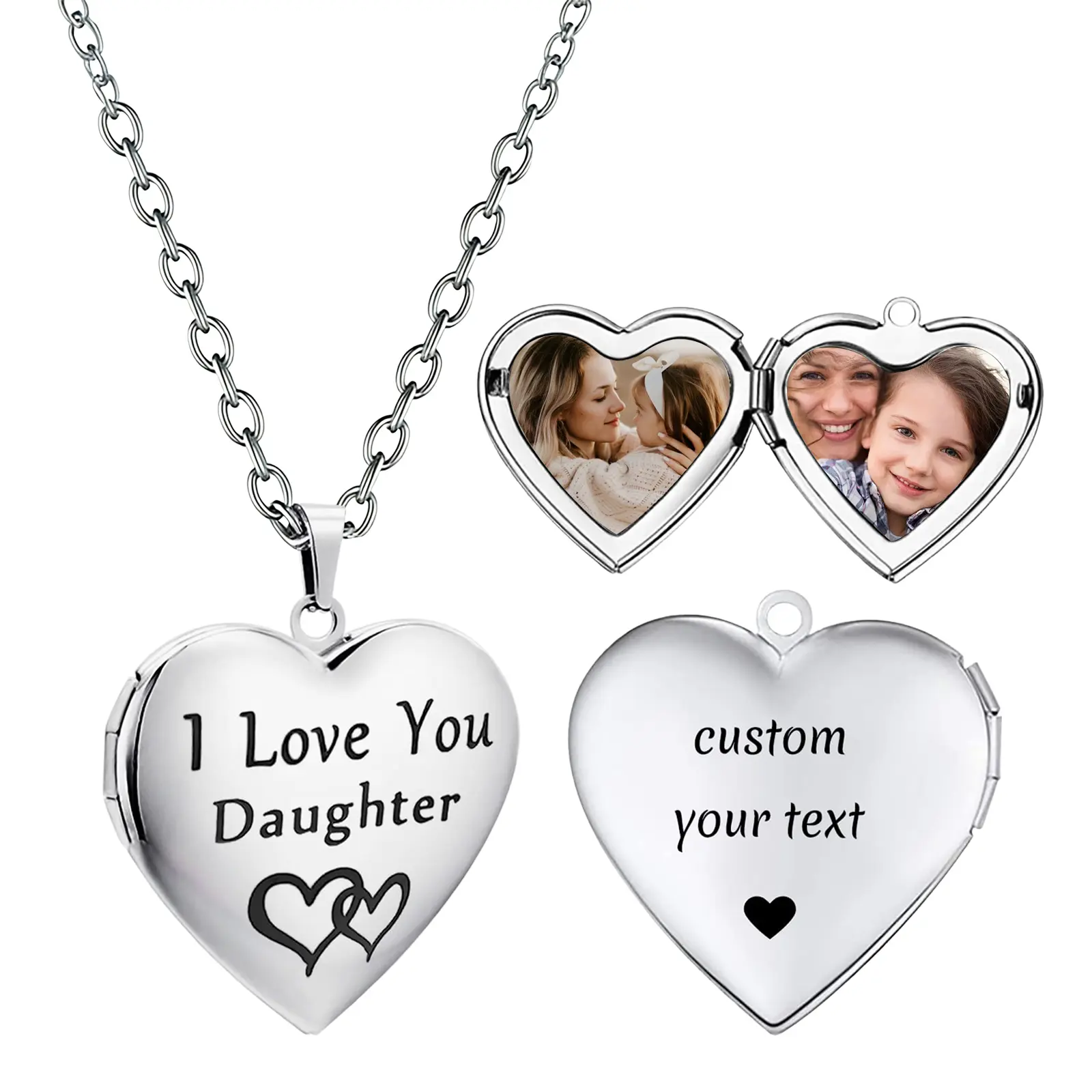 OIDEA Silver Stainless Steel Love Heart Engraved Photo Locket Pendant Necklace with Chain - Personalized Name Engraving, Customized Gift for Female, Stainless Steel Necklaces, Exquisite Jewelry summerwins, Personalized Jewelry