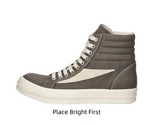 Dark Gray High-Top Leather Sneakers with Cream Leather Accents and Chunky Rubber Sole
