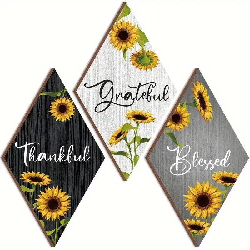 Sunflower Pattern Wooden Wall Art, 3 Counts/set Rustic Wall Decor, Wall Decor for Living Room Home Office Classroom Decor, Ornaments, Indoor Decoration, Artistic