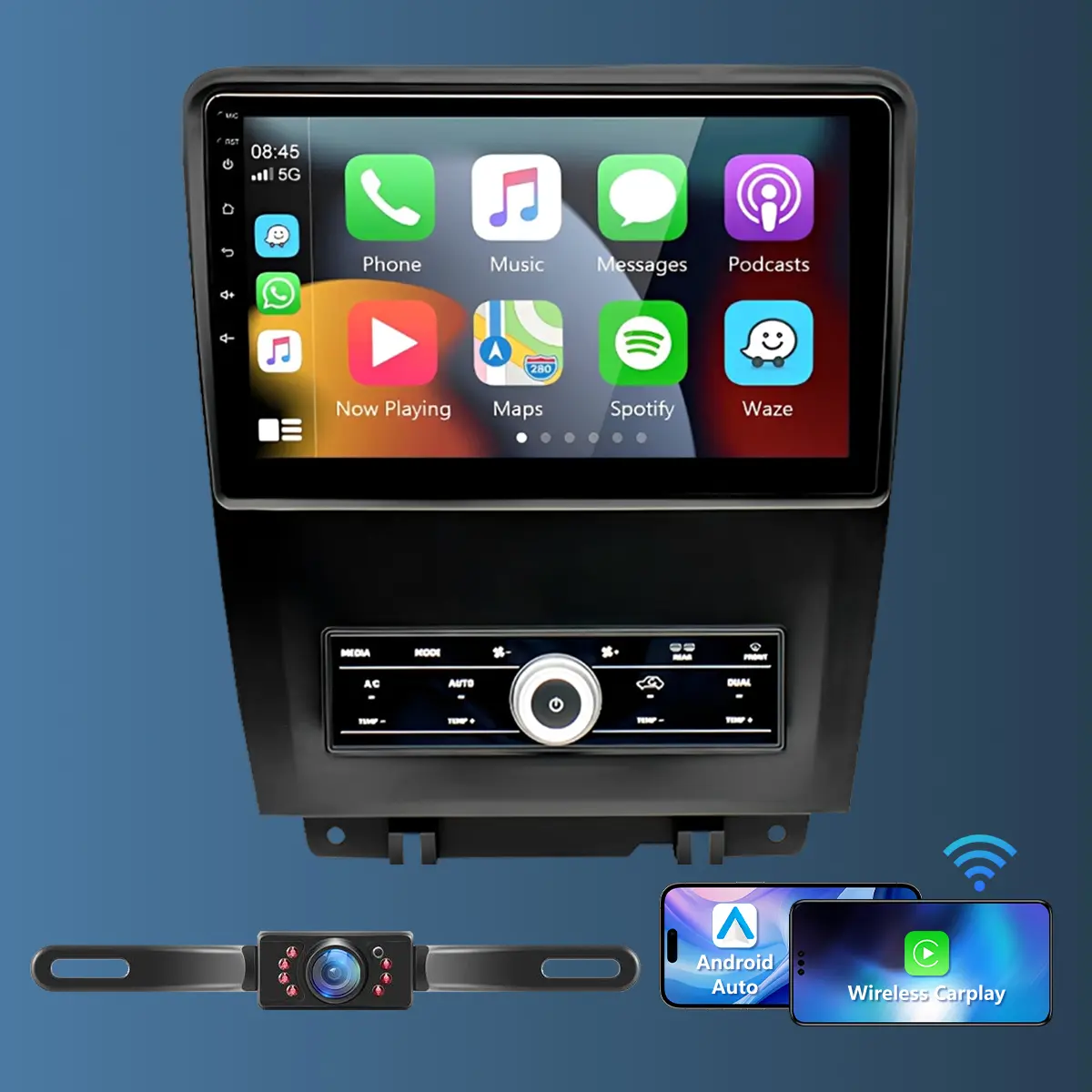 10 Inch Touchscreen Car Head Unit for Ford Mustang 2010-2014 - Wireless CarPlay, AHD, 2GB+32GB, Steering Wheel Controller, GPS, Wi-Fi, iOS & Android Auto Connectivity, Android Car Radio, Car Video Player