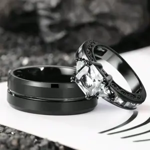 Fashion Couple Rings Set – Elegant Engagement Ring for Women & Classic Wedding Band for Men, Bridal Jewelry Gift
