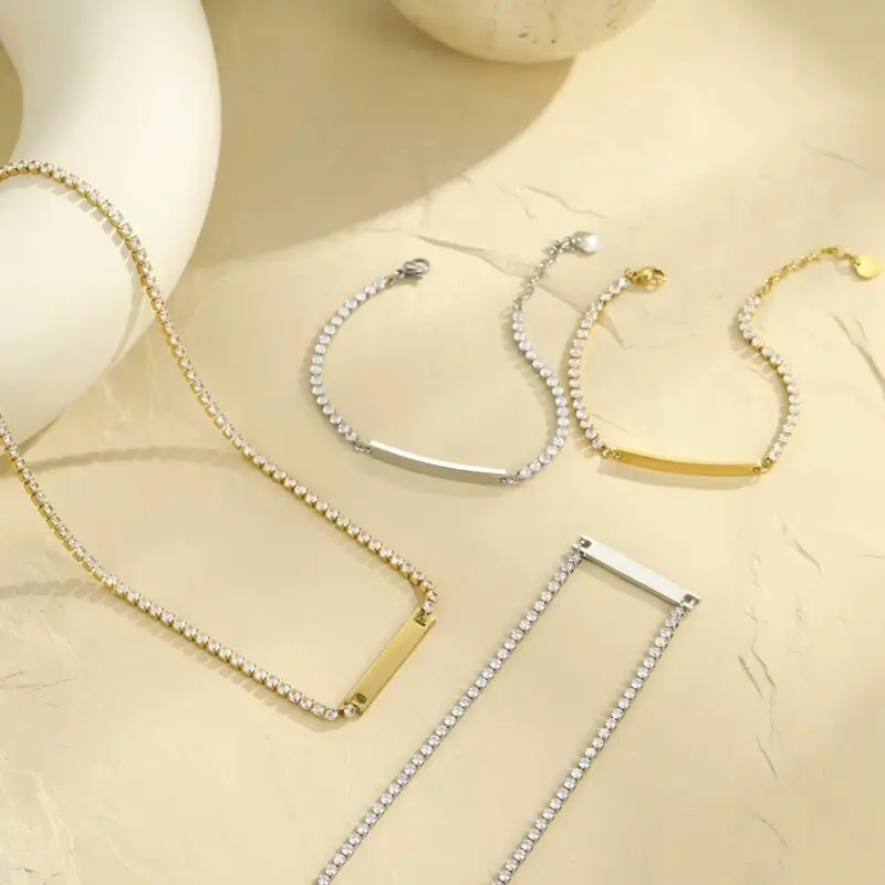 Steel Bonds - Engravable Tennis Chain Set. Bracelet & Necklace. Tarnish and water resistant. Suitable for everyday wear.