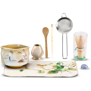 Matcha Whisk Set -  Matcha  Ceremony Kit 8 count Plus  Box with  Whisk, Bowl, Sifter, Scoop & Spoon - Complete Matcha Starter Set for Traditional Green  & Lattes