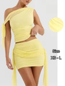 Women's Sexy 2 Piece Set, Vest and Skirt, Ruffled 3D Floral Sleeveless Cami Crop Top, Tight-Fitting A-Line Mini Skirt for Y2K Party Wear, All Seasons Womenswear, Fashion, Cropped
