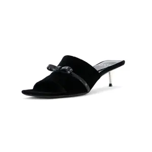 Pre-owned Gucci Women's Bow Slide Heeled Sandals GG Velvet by Rebag