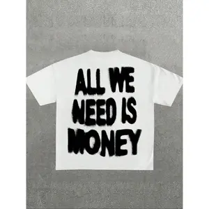 All We Need Is Money Graffiti Graphic T-Shirt| Black Oversized Short Streetwear Tee| Bold Spray Paint Print Casual Top| High Street Hip Hop Aesthetic| Trendy  Fashion| TikTok Viral Streetwear Essential