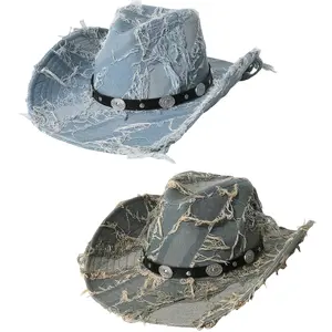 American Retro Blue Western Cowboy Hat for Women, Summer Sun Protection Wide Brim Straw Hat, Suitable for Dating, Shopping, Photography, Outdoor BBQ Camping Street Fashion Party