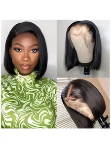 Brazilian Human Hair Short Bob Wig for Women Pre-Plucked Hairline with Babyhair 13x4 Lace Front Glueless Wig, 180% Density Straight Style, Natural Black Color, Ladies' 8 Inch -14inch Straight Bone Bob Fashion Wig, Lace Frontal Wig, Glueless Human Wigs