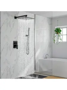 Wall-Mounted Bathroom Handheld Showerhead Set, 10/12-Inch Rainfall Head Combo, Pressure-Balanced Valve Fixtures, Matte Black/Brushed Nickel Shower Kit