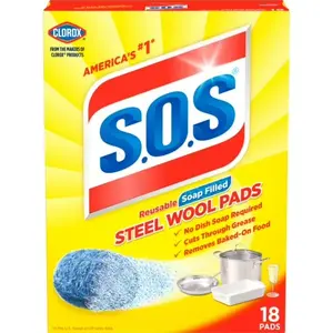 S.O.S Steel Wool Dish Scrubber Pads, 18 Pack