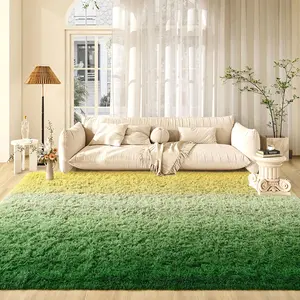 Luxury Fluffy Kids Gradient Rugs for Living Room Bedroom, Large Shaggy Green and Yellow Area Rug for Girls Boys, Upgrade Plush Non-Slip and Washable Colorful Fuzzy Carpet for Dorm Nursery Decor, 4x6,5x8,6x9 Feet