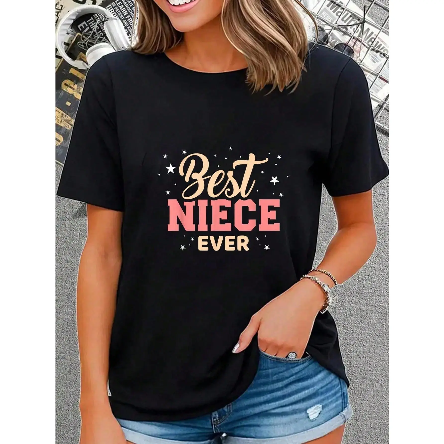 100% Cotton Niece Gifts Best Niece Ever T-Shirt Round Neck Short Sleeve T-Shirt Women's Men Graphic Tee