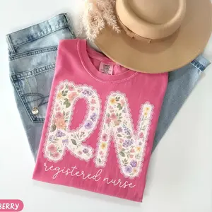 Comfort Colors RN Shirt, Floral Registered Nurse Shirt, Nursing School Graduation Gift, Gift For Registered Nurse, RN Appreciation Tee