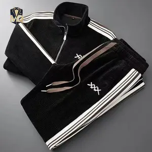 Autumn Winter Warm Sports Men Sets Suit For Men Zipper Stand-Up Collar Cardigan Jacket Straight Leg Sweatpants Two-Piece Set Casual Asian Size