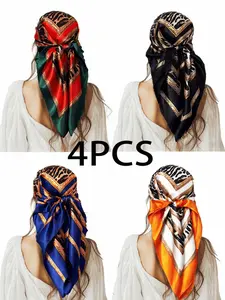 New leopard print silk scarf for women, European and American trend versatile shawl, satin headscarf, 90 square scarf for women